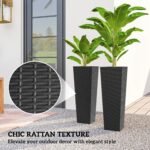 32 Inch Tall Planters for Outdoor Plants, Set of 2 Plastic Flower Pots with Drainage Holes, Black - Image 5