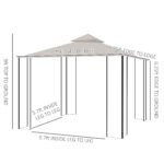 10' x 10' Patio Gazebo Canopy Outdoor Pavilion with Mesh Netting SideWalls, 2-Tier Polyester Roof, & Steel Frame, Beige - Image 3