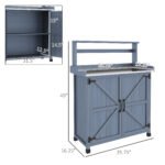 Outdoor Wooden Potting Bench with Storage Cabinet, Shelves, Galvanized Plated Tabletop for Backyard, Balcony, Gray - Image 3
