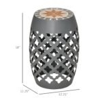 Decorative Outdoor Stool, 12" Round Patio Side Table, Mosaic Accent Plant Stand for Garden, Balcony, Gray - Image 3