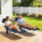 2 Tanning Chairs with Face Hole, 5-Level Adjustable Outdoor Chaise Lounge Chair with Pillow for Beach, Pool, Dark Blue - Image 2