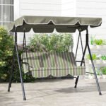3-Seat Outdoor Patio Swing Chair w/ Cushion, Steel Frame Stand, Adjustable Tilt Canopy for Patio, Garden, Beige & Green - Image 8