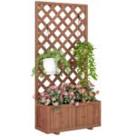 Wooden Raised Garden Bed, Raised Planter Box, Planter with Trellis for Climbing Plants Flowers, Orange
