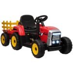 12V Electric Ride on Tractor with Trailer, 25W Dual Motors, Red