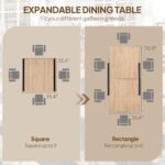 35.5"-71" Expandable Outdoor Dining Table for 4-6 People, Aluminum Patio Table with Slatted Wood Grain Top, Natural - Image 4