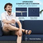 Patio Couch PE Wicker Deep Seating Outdoor Sofa with Removable Cushions, 3 Seater Rattan Sofa, Outdoor Furniture for Balcony, Deck, Garden and Poolside, Navy Blue - Image 5