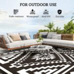 Reversible Outdoor Rug, Waterproof Plastic Straw with Carry Bag, 9' x 18', Black & White Square Patchwork - Image 6