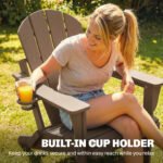 Folding Adirondack Chair Set of 2, HDPE Fire Pit Chair with Retractable Ottoman and Cup Holder, Brown - Image 7