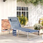 Tanning Chair with Face Hole and Side Table, 5-Position Folding Outdoor Chaise Lounge Chair, Blue and White - Image 2