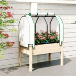 Raised Garden Bed with PE Greenhouse Cover Outdoor Planter Box for Herbs and Vegetables, 35 x 22 x 47 inch, Natural - Image 8