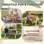 Kids Picnic Table Set, Wooden Table & Bench Set, Kids Patio Furniture Outdoor Toys for Garden, Backyard, Aged 3-8 Years Old, Brown - Image 4