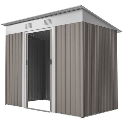 Metal Garden Shed with Lockable Doors, Air Vents, 7' x 4', Light Gray