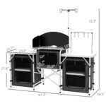 Aluminum Camping Kitchen, Portable Folding Camping Table with Fabric Cupboards, Windshield, Bag for BBQ, Picnic, Black - Image 3