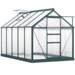 6' x 10' Greenhouse for Outdoors, Polycarbonate Greenhouse with Rain Gutter and Roof Vent, Aluminum Walk-in Green Houses for Outside for Patio Backyard Garden, Dark Green