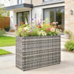 Tall Rectangular Planter with Removable Liner, Holes, PE Wicker Large Planter Box for Indoor Outdoor Plants, Gray - Image 2
