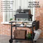 3-Shelf Outdoor Grill Cart Table with Foldable Side Table, Stainless Steel Pizza Oven Stand on Wheels, Black - Image 8