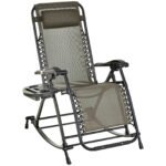 Outdoor Rocking Chairs, Foldable Reclining Zero Gravity Lounge Rocker with Pillow, Cup & Phone Holder, Combo Design with Folding Legs, Gray