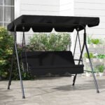 3-Seat Outdoor Patio Swing Chair w/ Cushion, Steel Frame Stand, Adjustable Tilt Canopy for Patio, Garden, Black - Image 8
