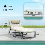 Folding Chaise Lounge Pool Chair with 4-level Reclining Back, Cushion, Side Pocket, Headrest, Beige - Image 3