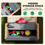 Kids Wooden Sandbox Pirate Ship Sandboat w/ Bench Seat Storage Space Ceder Wood, Gray - Image 8