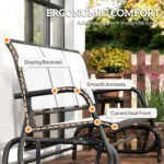3-Person Outdoor Patio Glider Bench, Porch Glider Swing with 3 Seats, Breathable Mesh Fabric, Metal Frame, Cream White - Image 8