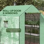 4.6' x 4.7' Portable Greenhouse, Water/UV Resistant Walk-In Small Outdoor Green House with 2 Tier U-Shaped Flower Rack Shelves, Roll Up Door & Windows, Green - Image 6