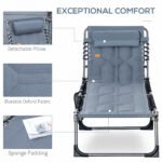Padded Folding Chaise Lounge Chair, Outdoor 6-Level Reclining Camping Tanning Chair with Headrest for Beach, Yard, Patio, Pool, Gray - Image 5