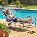 Tanning Chair with Face Hole, 5-Level Adjustable Outdoor Chaise Lounge Chair with Pillow for Beach, Pool, Black Stripe - Image 8
