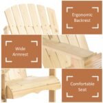 Fire Pit Seating, 2 Wooden Adirondack Chairs with Outdoor Table & Umbrella Hole, Wood 2 Person Adirondack Bench, Natural - Image 5