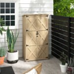 Wooden Outdoor Storage Cabinet Garden Shed with Waterproof Asphalt Roof and Lockable Doors, Natural - Image 2