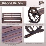 41" Wooden Wagon Wheel Bench, Rustic Outdoor Patio Bench Weather Resistance Furniture, 2-Person Slatted Seat with Backrest, Carbonized - Image 5