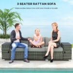 3 Seater Wicker Outdoor Couch Patio Sofa with Storage, Thickened Cushions and Wide Armrests for Porch Yard, Gray - Image 4
