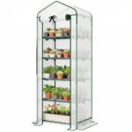 Mini Greenhouse with Screen Roof, 5 Tier Portable Small Greenhouse with High Strength PE Cover, White