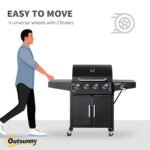 52" Barbecue Grill with Wheels 4+1 Burner Liquid Propane Gas Grill Outdoor Cabinet Style BBQ Trolley w/ Side Burner, Warming Rack - Image 7