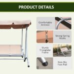 3-Seat Outdoor Porch Swing Chair, Patio Swing Glider with Adjustable Canopy, Breathable Seat, and Steel Frame for Garden, Poolside, Backyard, Beige - Image 6