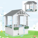 Kids Wooden Playhouse, Outdoor Garden Games Cottage with Flowers Pot Holder, Working Door, Windows, White - Image 3