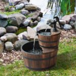 Wood Freestanding Fountain with 2 Tier Waterfall Barrel, Electric Pump for Garden Decor, Lawn, Backyard - Image 2