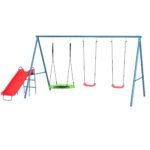 Metal Swing Set for Backyard, 3 in 1 Design with 1 Nest Swing, 2 Seats, 1 Slide, Holds Up to 352 lbs. for Ages 3-8
