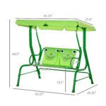 Kids Patio Swing, Adjustable Canopy Swing Glider, Kids Outdoor Swing Chair with 2 Seats, Seat-Belted Safety, Green - Image 3