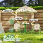 Kids Picnic Table and Chair Set, Outdoor Activity Table with Foldable Chairs, Removable Umbrella for Backyard, Green - Image 4