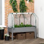 Raised Garden Bed with PE Greenhouse Cover Outdoor Planter Box for Herbs and Vegetables, 48 x 22 x 46 inch, Dark Gray - Image 2