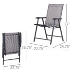 Set of 2 Outdoor Folding Chairs, Stackable Patio Dining Chairs with Armrests, Metal Frame, Gray - Image 3
