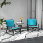 2 Pieces Outdoor Glider Chair, Steel Swing Chai with Curved Armrests for Porch, Garden, Poolside, Balcony, Blue - Image 2