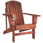 Oversized Adirondack Chair, Outdoor Fire Pit and Porch Seating, Classic Log Lounge w/ Built-in Cupholder, Brown