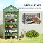 5 Tier Mini Greenhouse, Small Portable Greenhouse with PE Cover, Roll-Up Zippered Door, 76" x 35.4" x 19.3", Green - Image 5