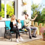3-Person Outdoor Patio Glider Bench, Porch Glider Swing with 3 Seats, Breathable Mesh Fabric, Metal Frame, Blue - Image 2