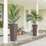 32 Inch Tall Planters for Outdoor Plants, Set of 2 Plastic Flower Pots with Drainage Holes, Brown - Image 2