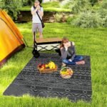 Reversible Outdoor Rug, Waterproof Plastic Straw with Carry Bag, 6' x 9', Black & Gray Geometric Wall - Image 2