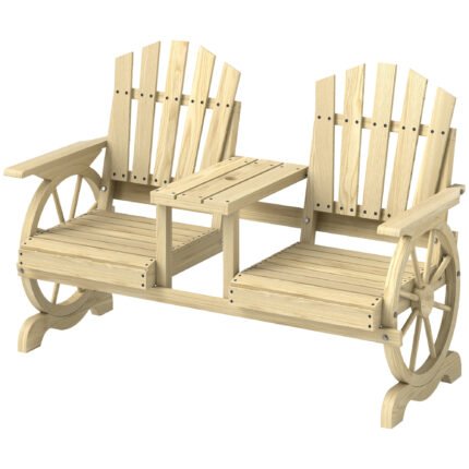 2-Seat Wooden Garden Bench with Table