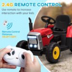 12V Electric Ride on Tractor with Trailer, 25W Dual Motors, Red - Image 5